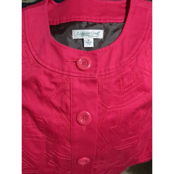 Coldwater Creek Women's 16 Blazer Jacket embroidered Red Business Academia Cotto - Picture 3 of 11